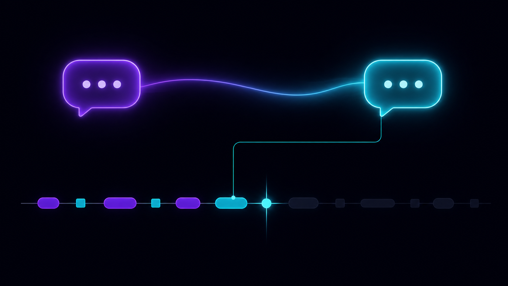 Two chat bubbles anchored to a media timeline, with comments past the playhead dimmed to indicate spoiler-safe behavior